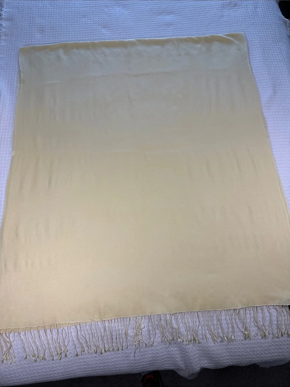 Donna Karan butter yellow soft pashmina silk shawl scarf with fringe